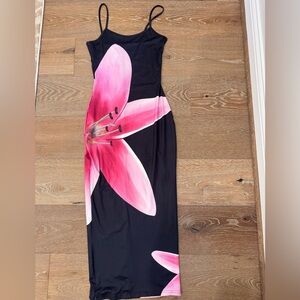 Black Maxi Dress With Pink Flowers